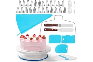EcoEarth - Cake Decorating Kit - 65 Pcs - Baking Supplies Set w/Rotating Turntable & 24 Unique Design Icing Tips, Piping Bags