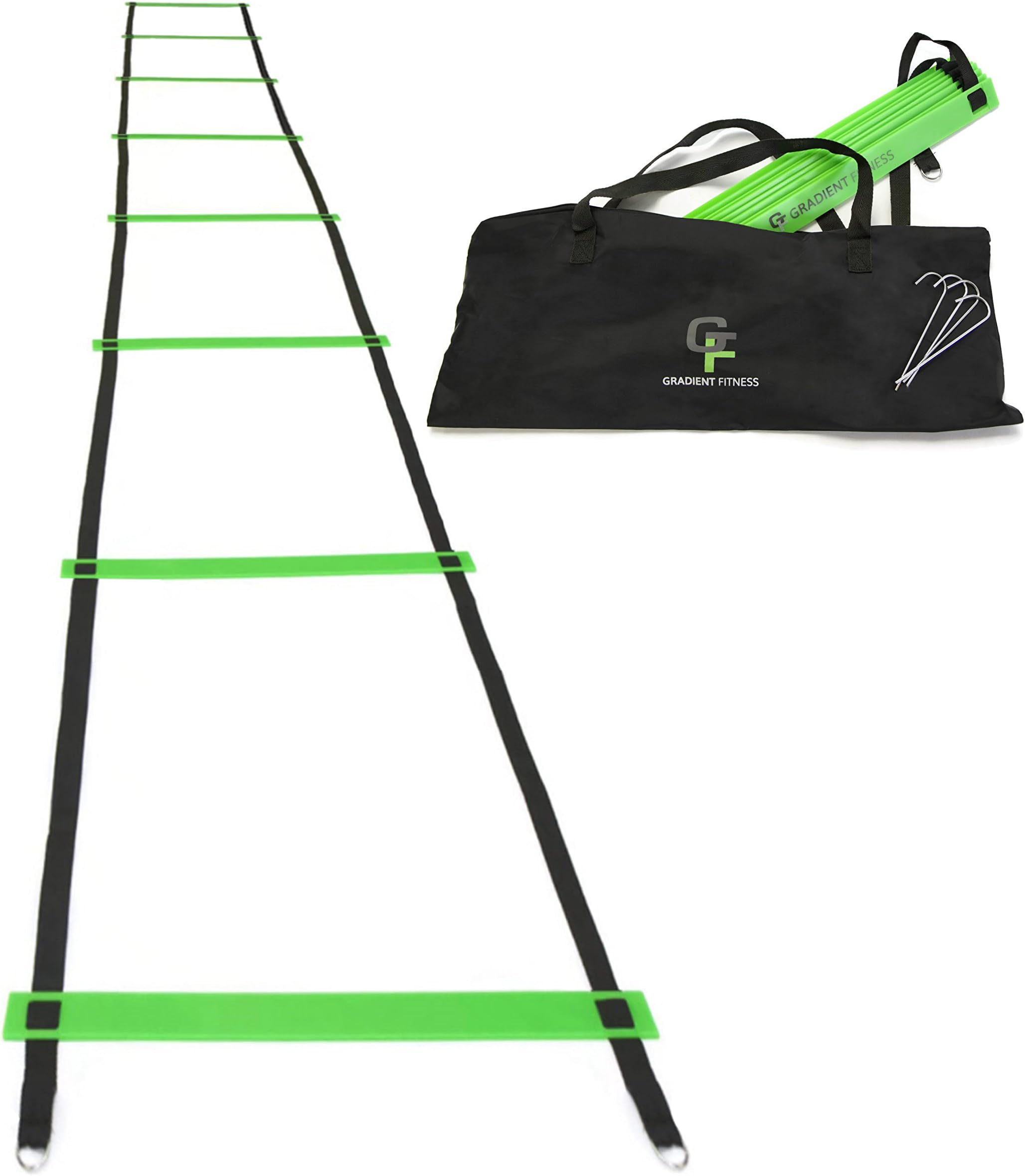 Gradient Fitness Agility Ladder – Fully Customizable Speed Ladder – 15 Feet – Adjustable Rung Spacing from 18” to 25” – Improve Speed, Power, and Agility (Green and Black)