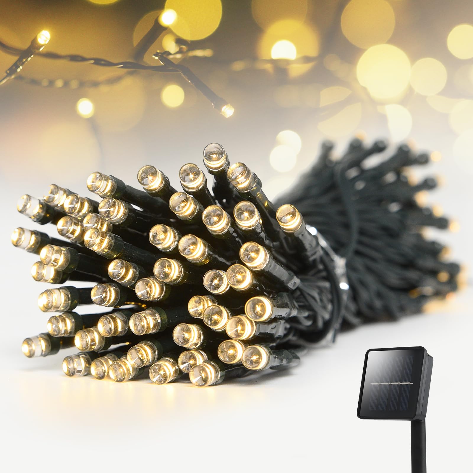 Photo 1 of ** VERY USED***Solar String Lights Outdoor Waterproof: 50ft 100LED Solar String Lights Outdoor - Solar Powered Twinkle Fairy Tree Light with 8 Lighting Mode for Patio, Garden,Courtyards,Trees(Warm White)