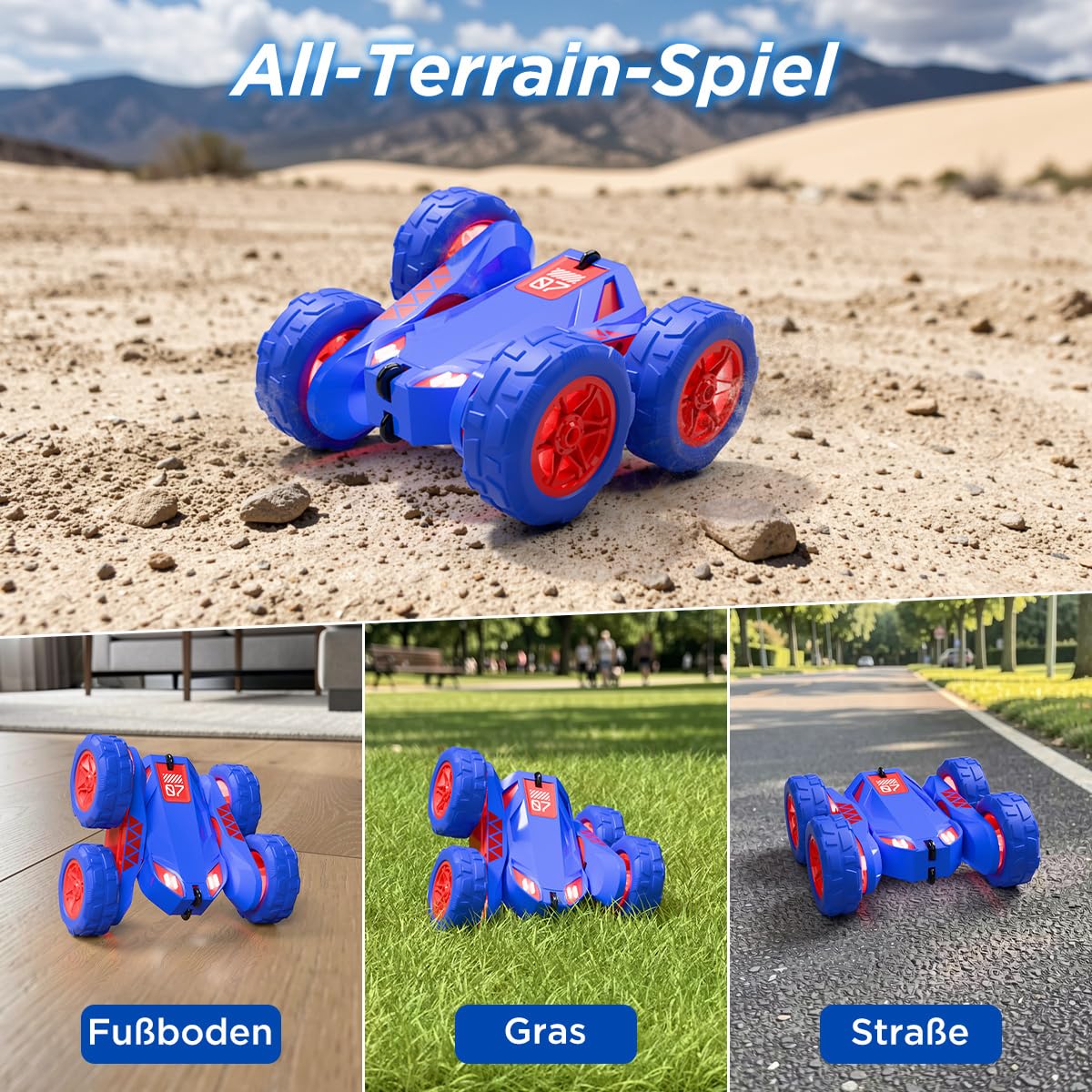Duales Direktladung Ferngesteuertes Auto,Lädt Auto und Controller über USB,2.4G 360°Drehung Monster Truck mit Buntes LED-Licht,4WD Stunt Spielzeugauto Geschenk für Kinder Jungen Mädchen ab 3-12 Jahre 4
