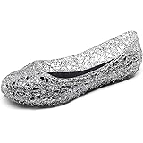 Kmkaren Women's Jelly Shoes Flat Sandals Slip On Clear Glitter Hollow Out Ballet Flats