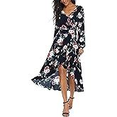 Kormei Women Long Sleeve V Neck Floral High Low Flowy Party Long Maxi Dress S D10-Blue Floral