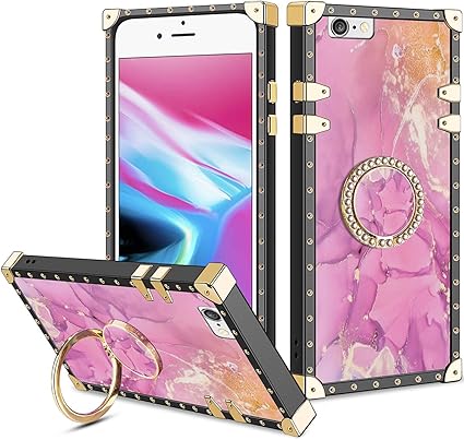 Amazon Com Vofolen For Iphone 6s Plus Case Iphone 6 Plus Case Ring Holder Kickstand Exotic Colorful Square Protective Soft Shell Clip Stand Finger Loop Cover For Iphone 6 6s 5 5 Marble Print Pink