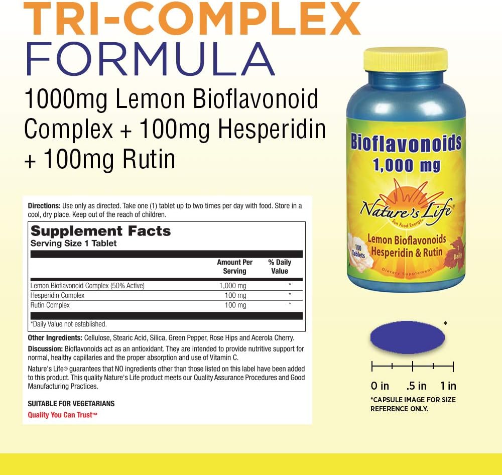 Nature’s Life Lemon Bioflavonoids 1000 | Flavonoid Antioxidant Complex with Hesperidin and Rutin | 100 Tabs, 100 Serv: Health & Personal Care