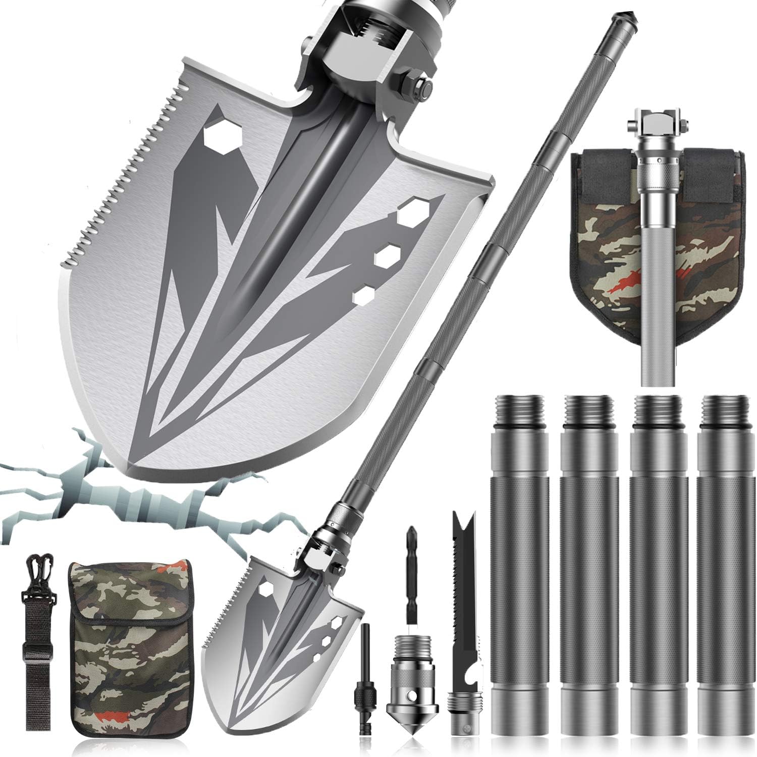 Survival Shovel, Tactical Shovel by Sallia- Survival Shovel Multitool - Ultimate Survival Tool - Camping Shovel, Folding Shovel - Survival Shovel Multifunctional, 37.6in Shovel