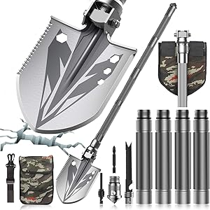 Survival Shovel, Tactical Shovel by Sallia- Survival Shovel Multitool - Ultimate Survival Tool - Camping Shovel, Folding Shovel - Survival Shovel Multifunctional, 37.6in Shovel