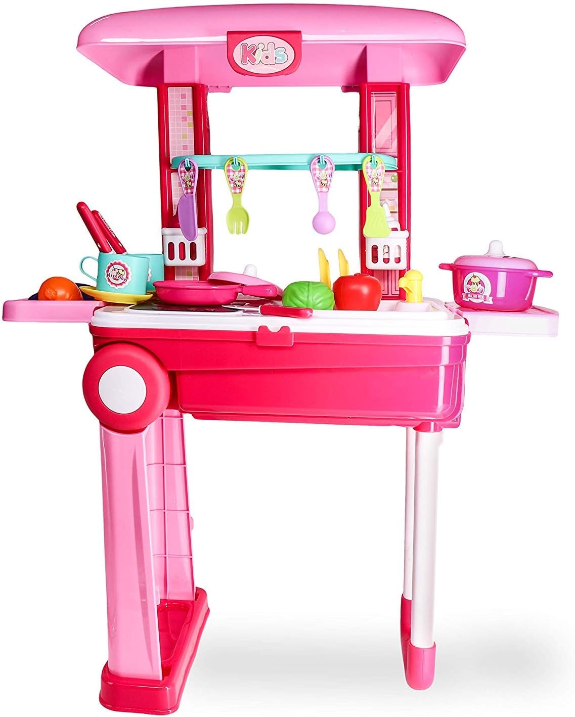 ARHA IINTERNATIONAL Big Size Portable Suitcase Shape Kitchen Play Set for Girls with Light and Sound,Accessories