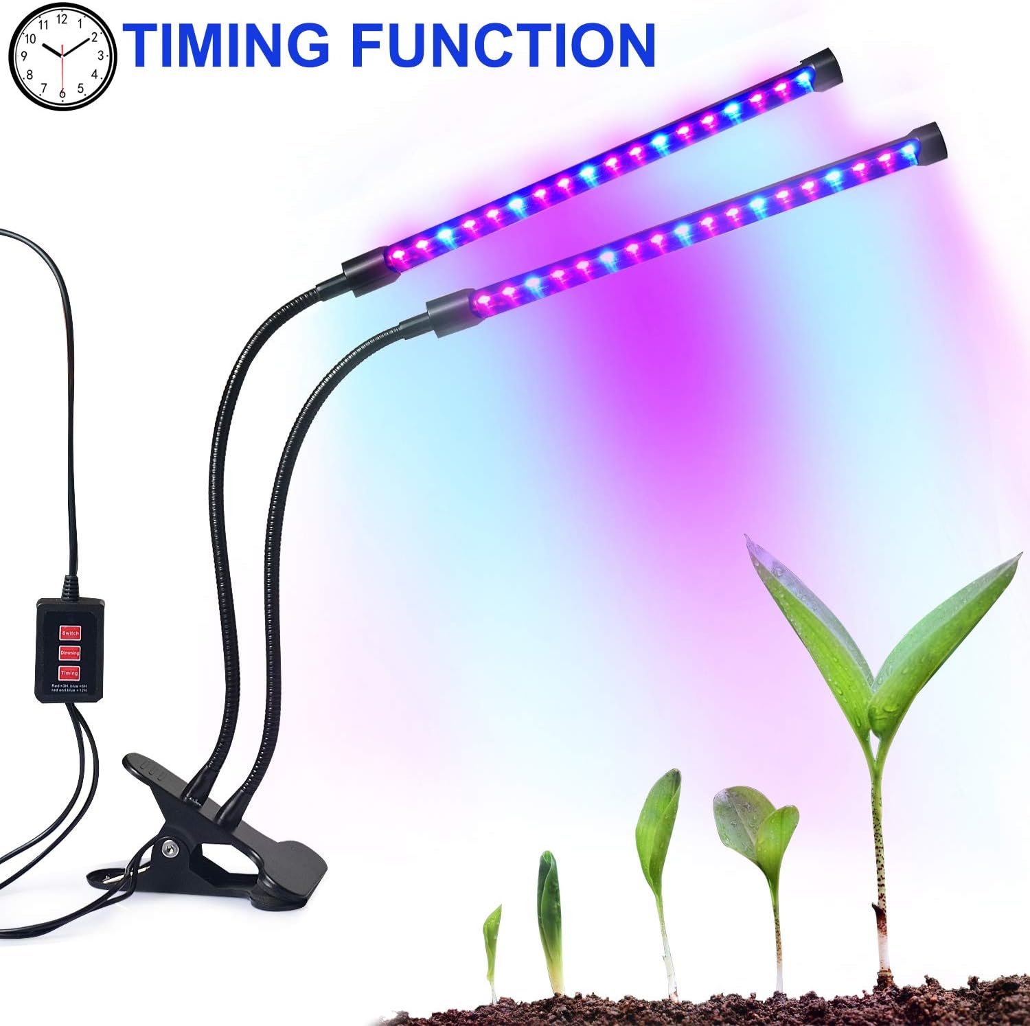 Dual-lamp Grow Light Autien 36LEDs 4 Levels 3 Modes Timing(3H/6H/12H) Plant Lights Bulbs Growing Lamps with 360 Degree Flexible Gooseneck for Indoor Plants Garden Greenhouse Tent Herbs Potted