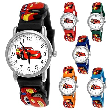 Kinder Autos Cars Kinder Uhr Jungenuhr Mädchenuhr Auto Rennauto Armbanduhr Silikon Armband Junge Kinderuhr Schwarz Helblau Bl