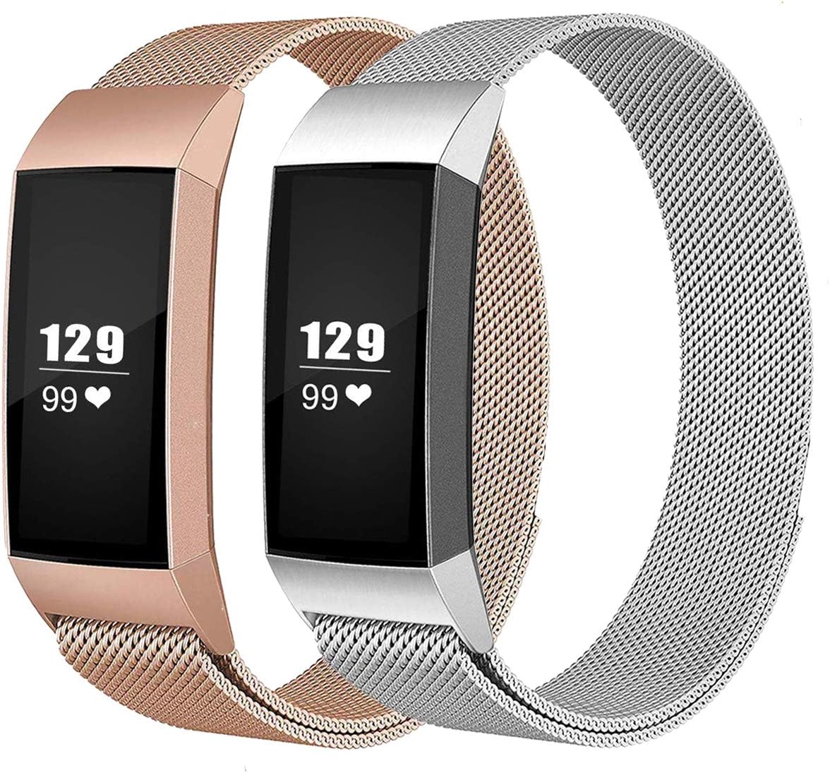 LNOOIU Replacement Bands Compatible with Fitbit Charge 3, Stainless Steel Bands Adjustable Accessory Wristband for Charge 3 Bracelet Women Men Girls Boys -2 Pack Large F