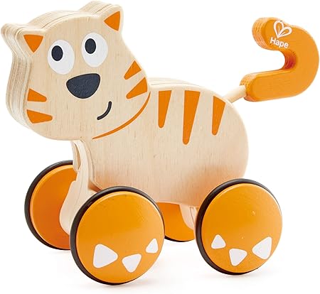 Amazon Hape Dante Push And Go 木製プッシュ リリース ゴーキャット 幼児用おもちゃ 車輪付き はめこみ 形合わせ おもちゃ