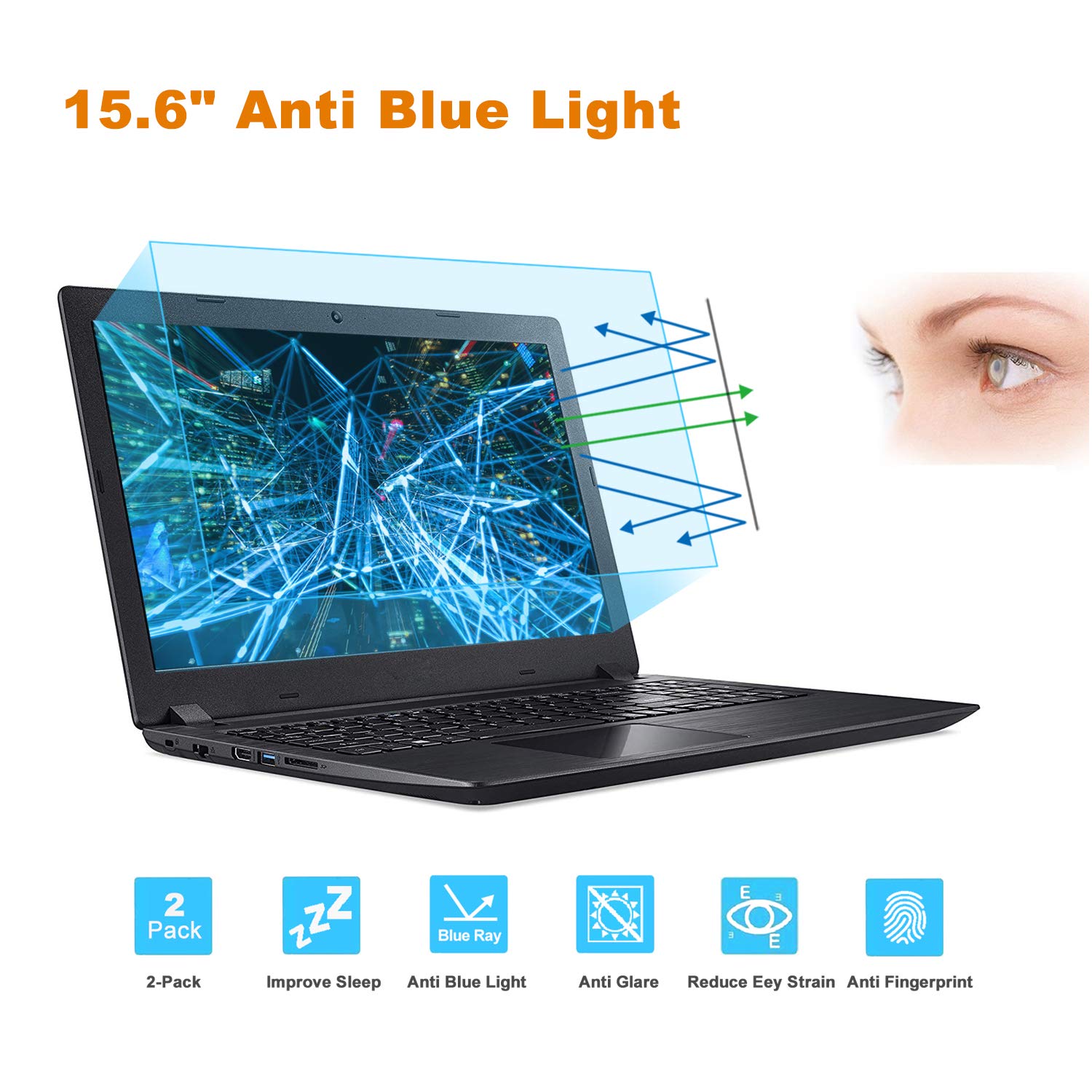 2Pack 15.6 Inch Laptop Screen Protector Blue Light and Anti Glare
