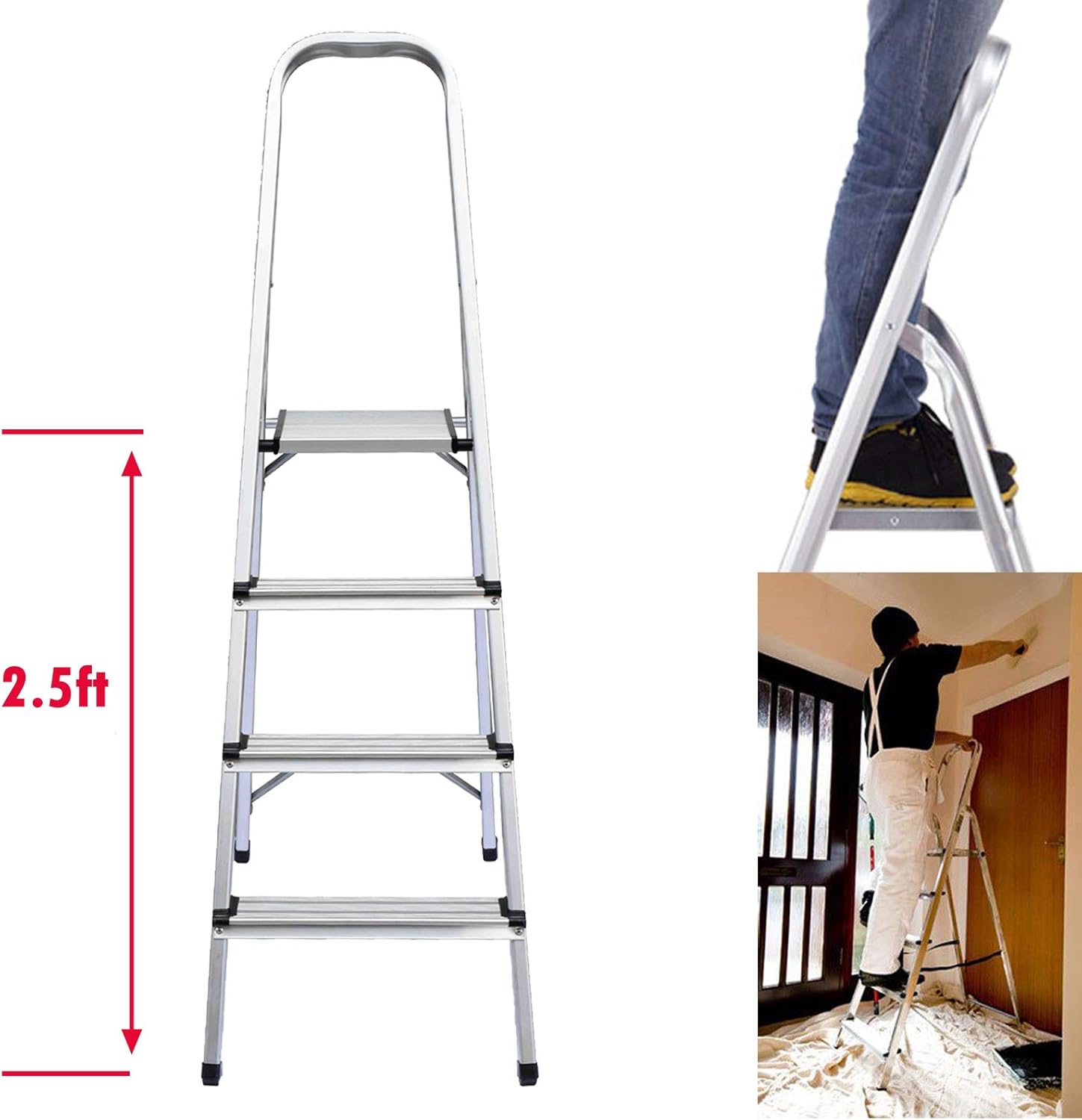 Foldable Step Ladder 4 Step Aluminum Light Weight Top Platform