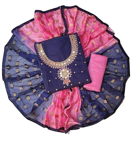 Blue Wish Womens Heavy Chanderi Cotton With Embroidery Work Saree With Japan Satin Digital Printed Blouse (light pink)