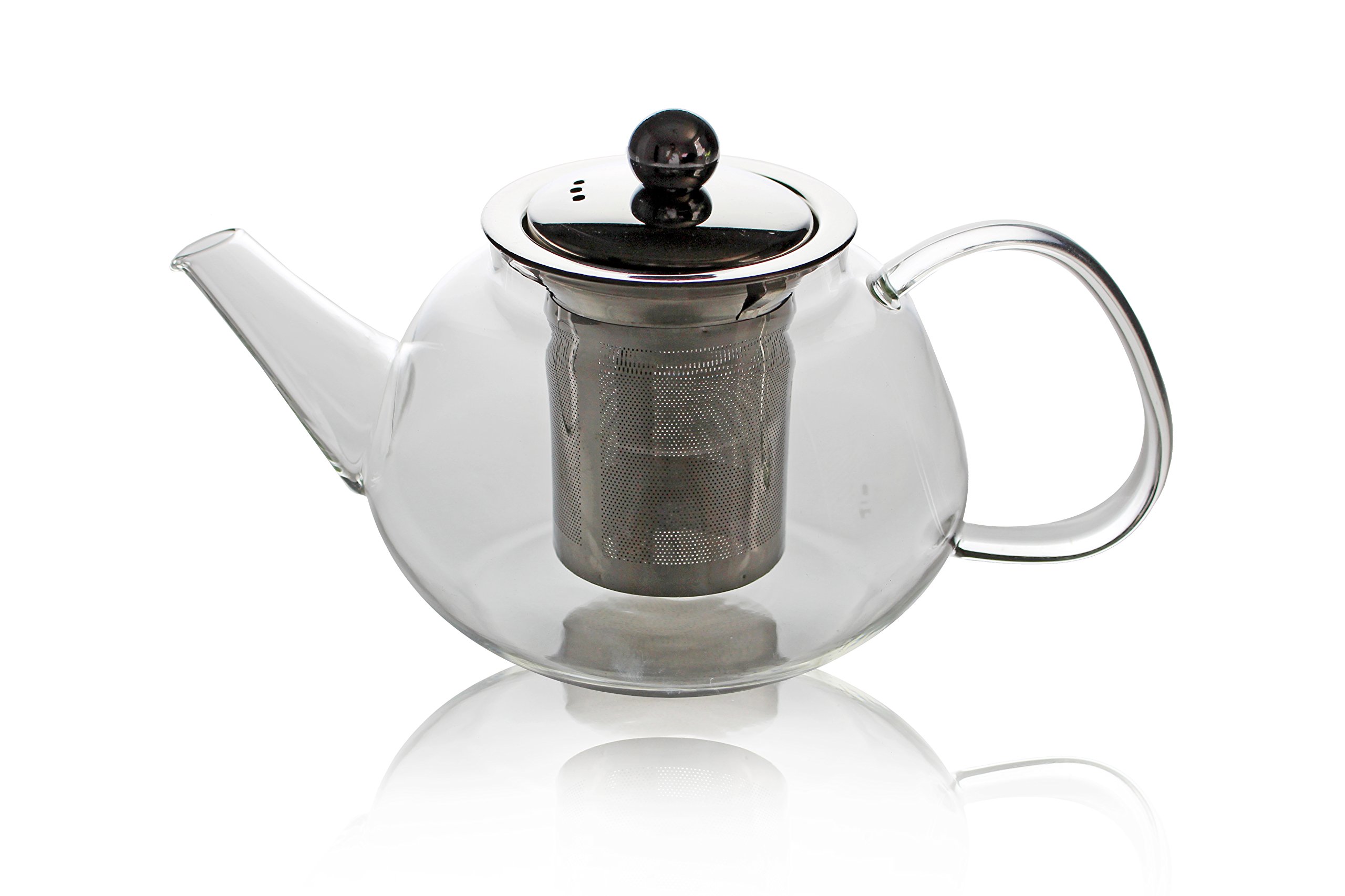 Premium Glass Teapot with Removable Stainless Steel Infuser that holds 34 oz (1000 ml) - Perfect for Making Loose Leaf, Bagged, or Blooming Tea - Made from Clear Heat Resistant Borosilicate Glass