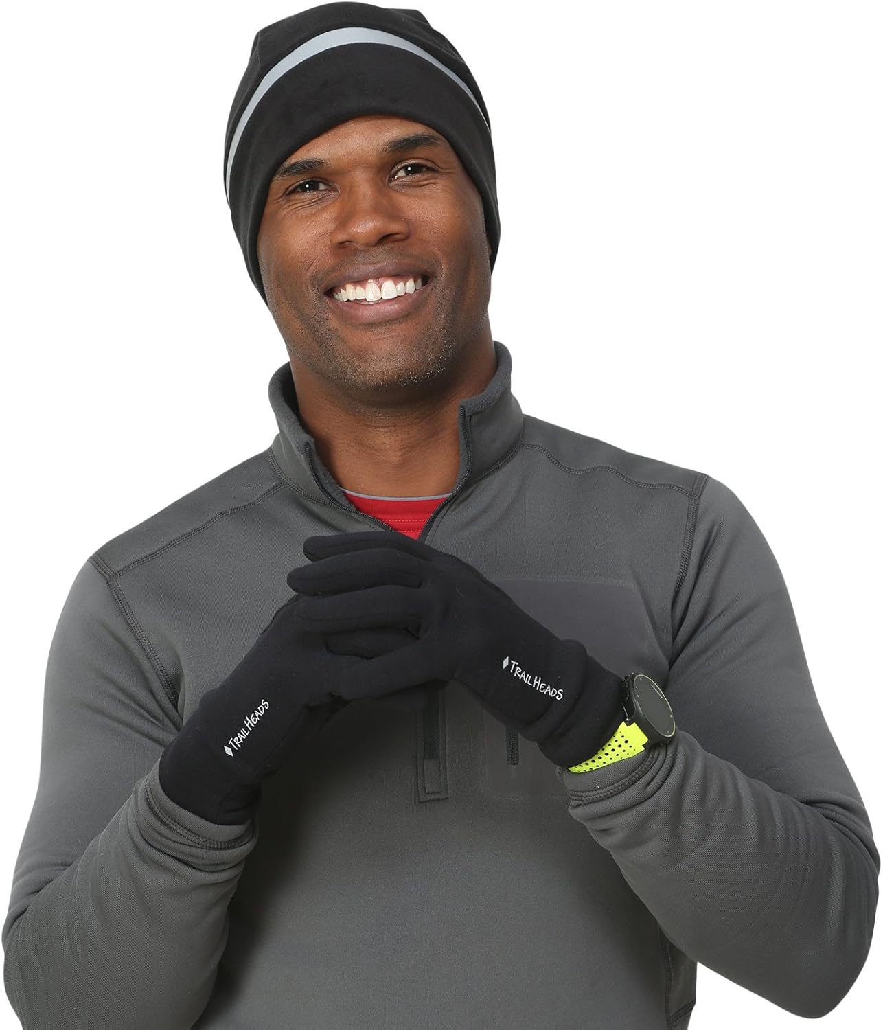 TrailHeads Men’s Running Gloves - Black Touchscreen Gloves - Power Stretch Lightweight Gloves : Clothing