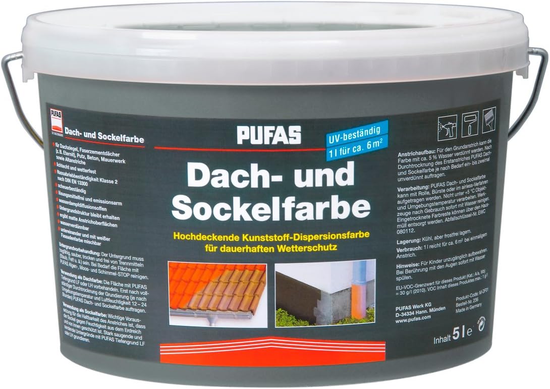 Pufas Dach Und Sockelfarbe 5 L Farbe Schiefer 950 Dachfarbe Sockel Anstrich Amazon De Baumarkt