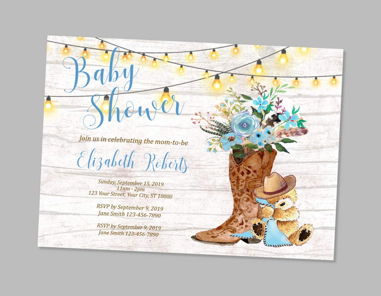 Cowboy Boots Baby Shower Invitation, Rustic Teddybear Baby