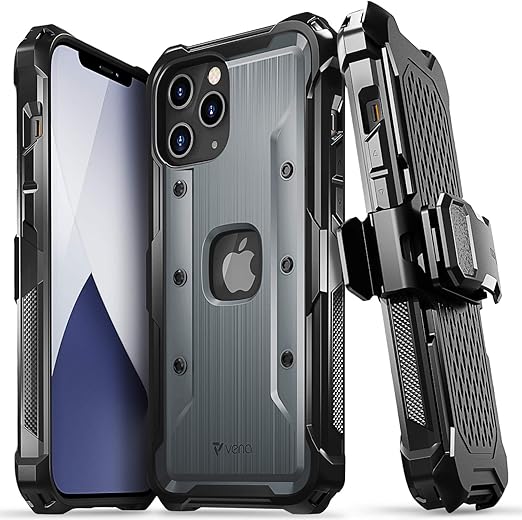 Amazon Com Vena Varmor Rugged Case Compatible With Apple Iphone 12 Pro Max 6 7 Inch Military Grade Drop Protection Heavy Duty Holster Belt Clip Cover With Kickstand Space Gray