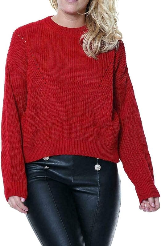 Spinbit New Ladies Women Knitted Long Sleeve Cable Knit Jumper Baggy Sweater Top Red US 4-6 at 