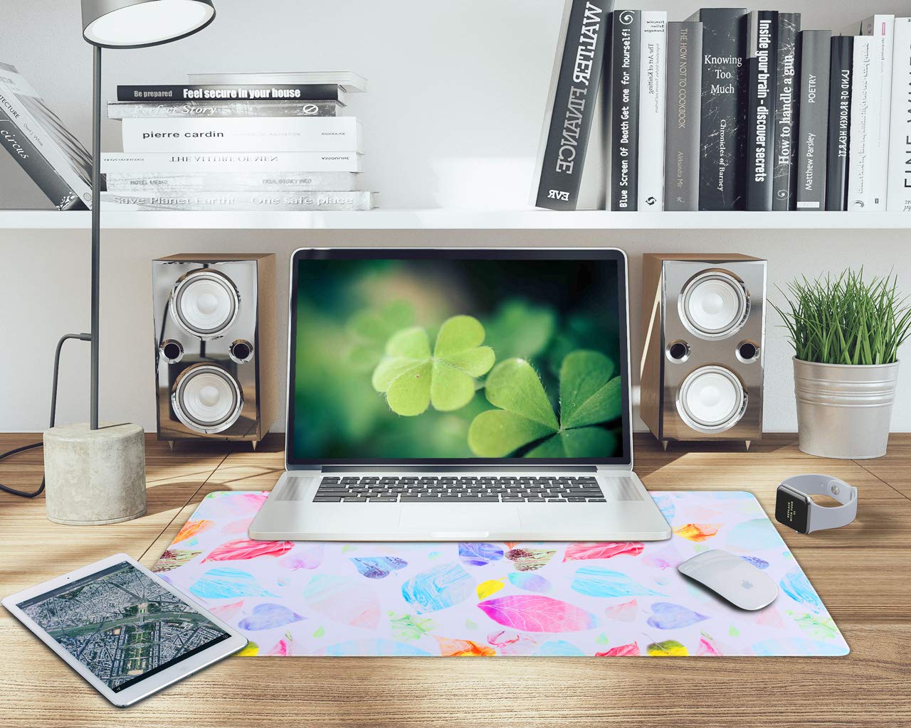 Large Gaming Mouse Pad Extended MousePads Keyboard Pad Water-Resistant Desk Pad, Full Desk Writing Mat with Non-Slip Stitched Edges XXL-Leaves Design