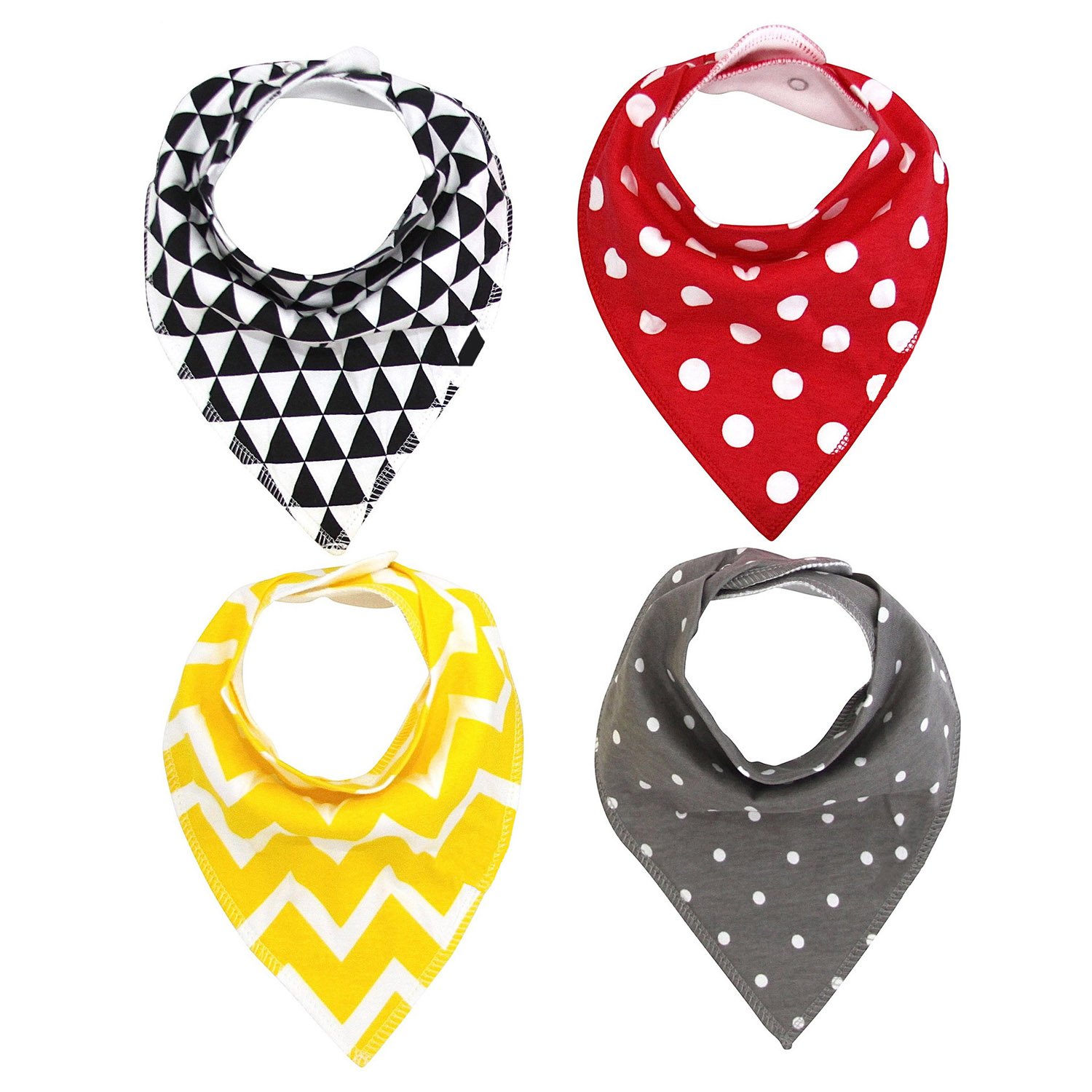 4 pcs//set Boys Girls Baby Printed Soft Absorbent Bandana Drool Bibs with Snaps