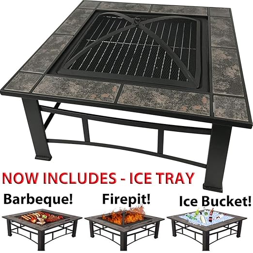 Raygar 3 In 1 Square Fire Pit Bbq Ice Pit Patio Heater Stove