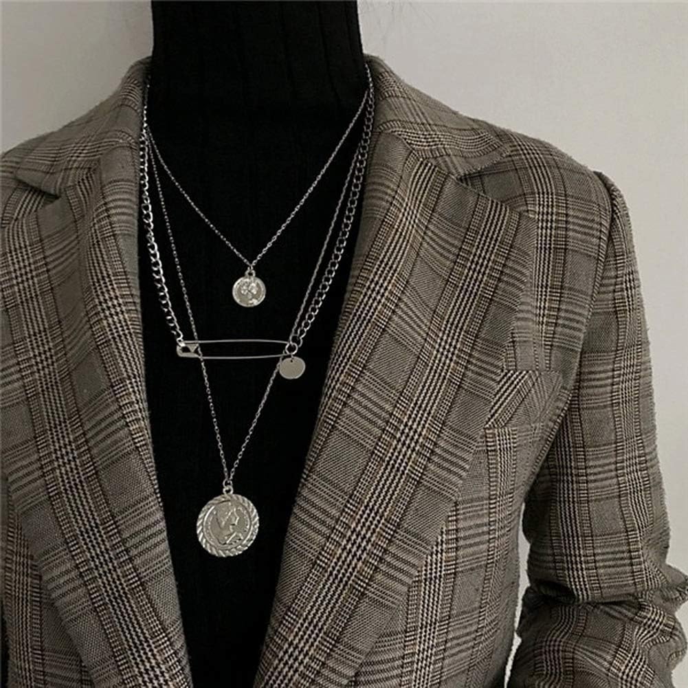 Vintage Multilayers Metal Punk Silver Chains Cross Square Choker Gothic Collar Punk Charm Necklace Pendant Neck - Jewelry Statement Rock 90's Heavy Duty for Men Women Male Female (Type: D)