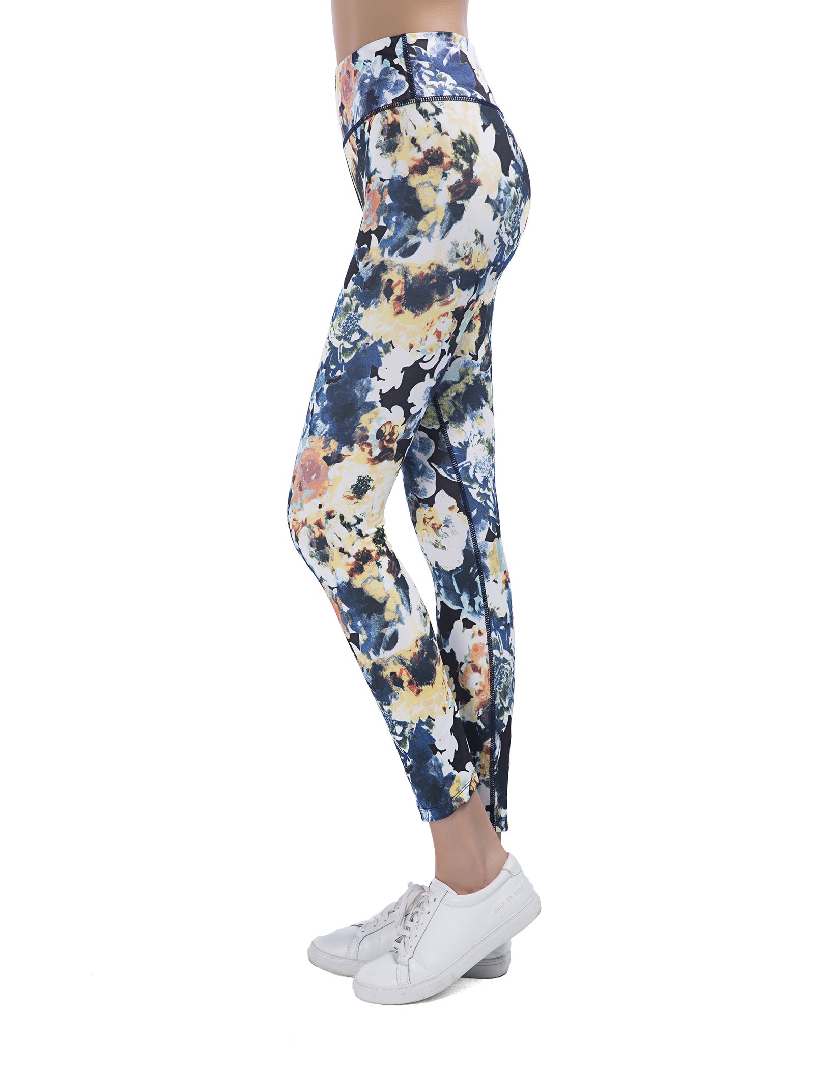 SPECIAL MAGIC Women\'s High Waisted Floral Print Long Legging Navy Blue L
