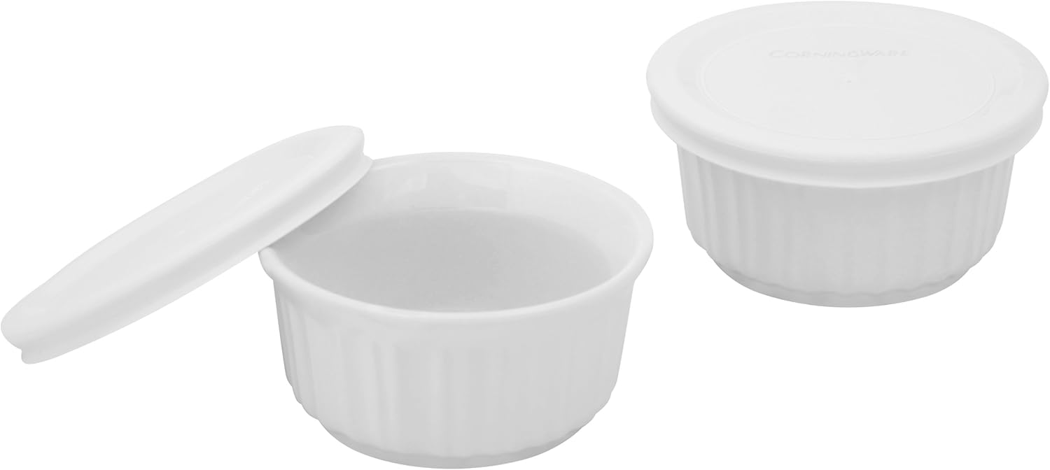 CorningWare French White 7Ounce Ramekins with Lids by Corningware