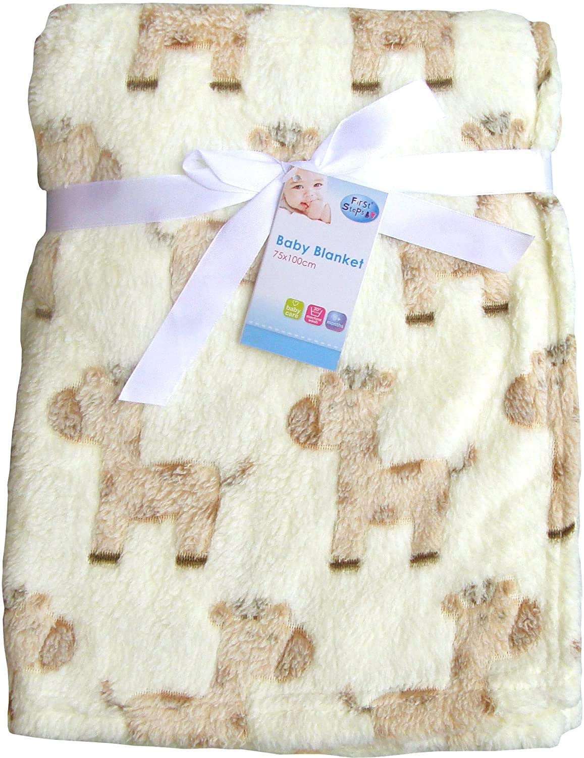 Super Soft & Fluffy Large Patterned Baby Blanket (Cream Ponies)