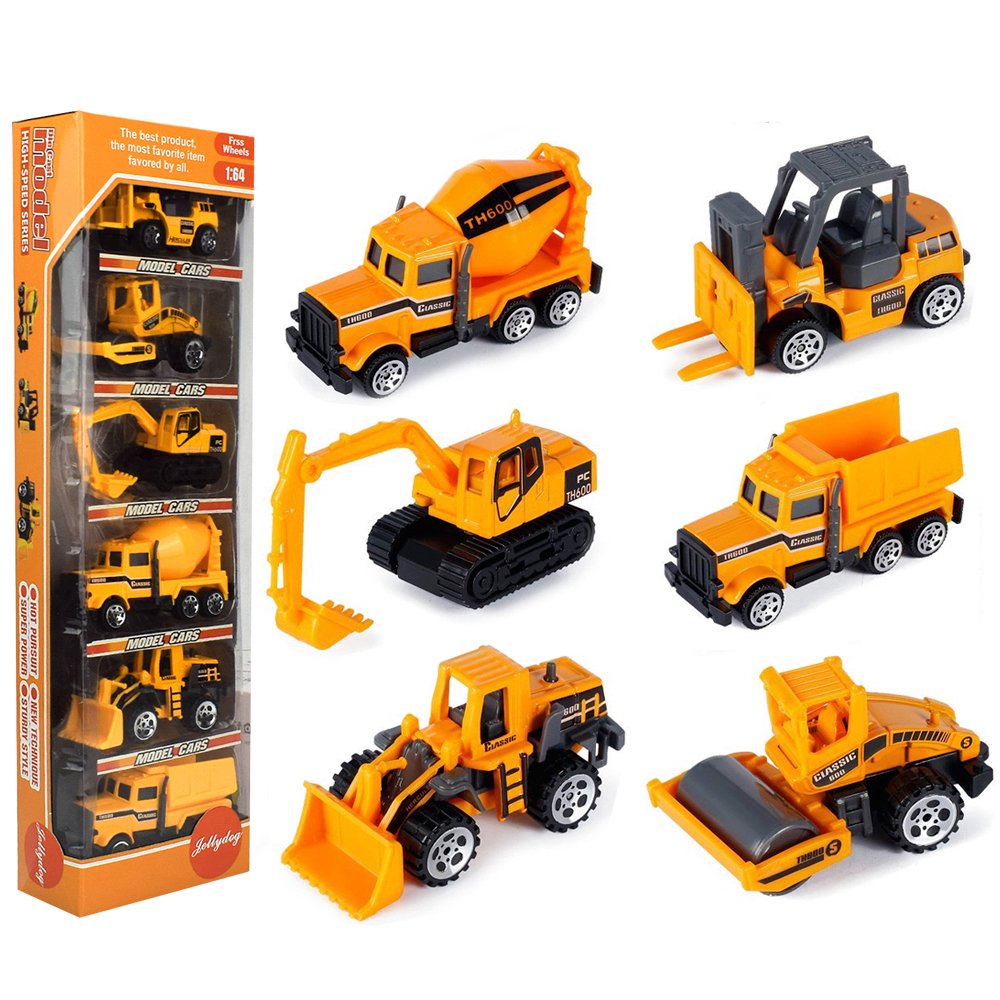 Photo 1 of Jellydog Toy Small Construction Trucks, Kids Construction Vehicles Toy, Friction Powered Kids Dumper Truck, Bulldozers,Forklift,Tank Truck, Asphalt Car, Excavator Toy for Children