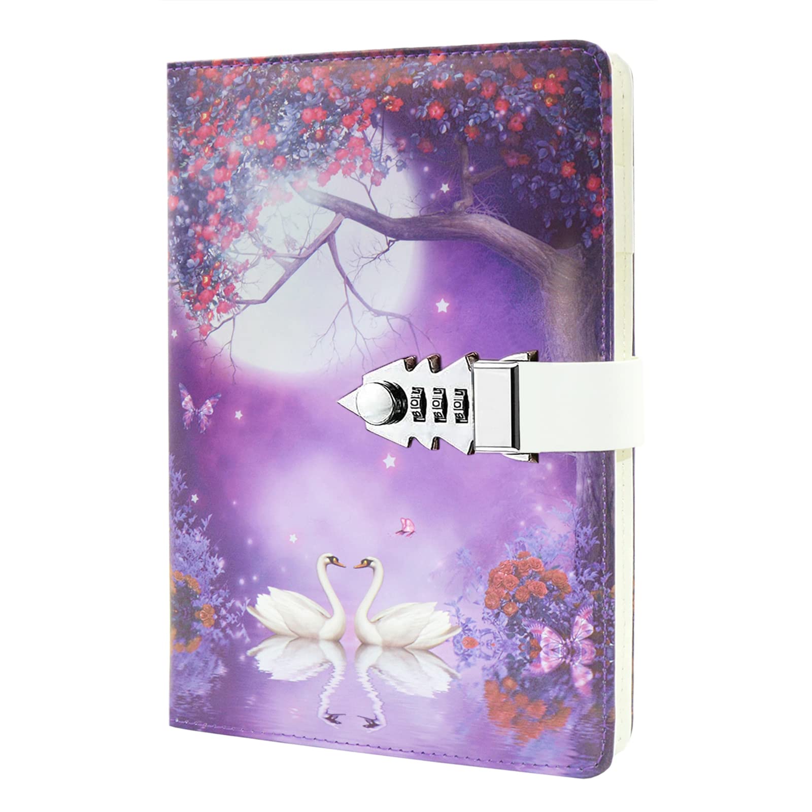 NectaRoy Lockable Diary, PU Leather Cover Writing Notebook with Combination Lock, Travel Journal with Card Pockets & Pen Holder, Size 210x150mm