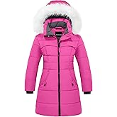 wantdo Girl's Winter Coat Waterproof Long Puffer Jacket Warm Parka with Faux Fur Hood