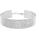 Zealmer Rhinestone Choker Necklaces Silver Sparkling Diamond Choker Crystal Rhinestone Glitter Necklace Gold Plated Jewelry Gifts for Women Bridal Wedding Bridesmaid