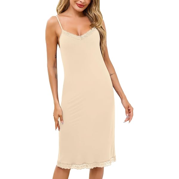 Belle Poque Slip Dress Lace Hem V Neck Spaghetti Cami Full Slip for Women Under  Dresses Daily Sleepwear Bleached White S at Amazon Women's Clothing store