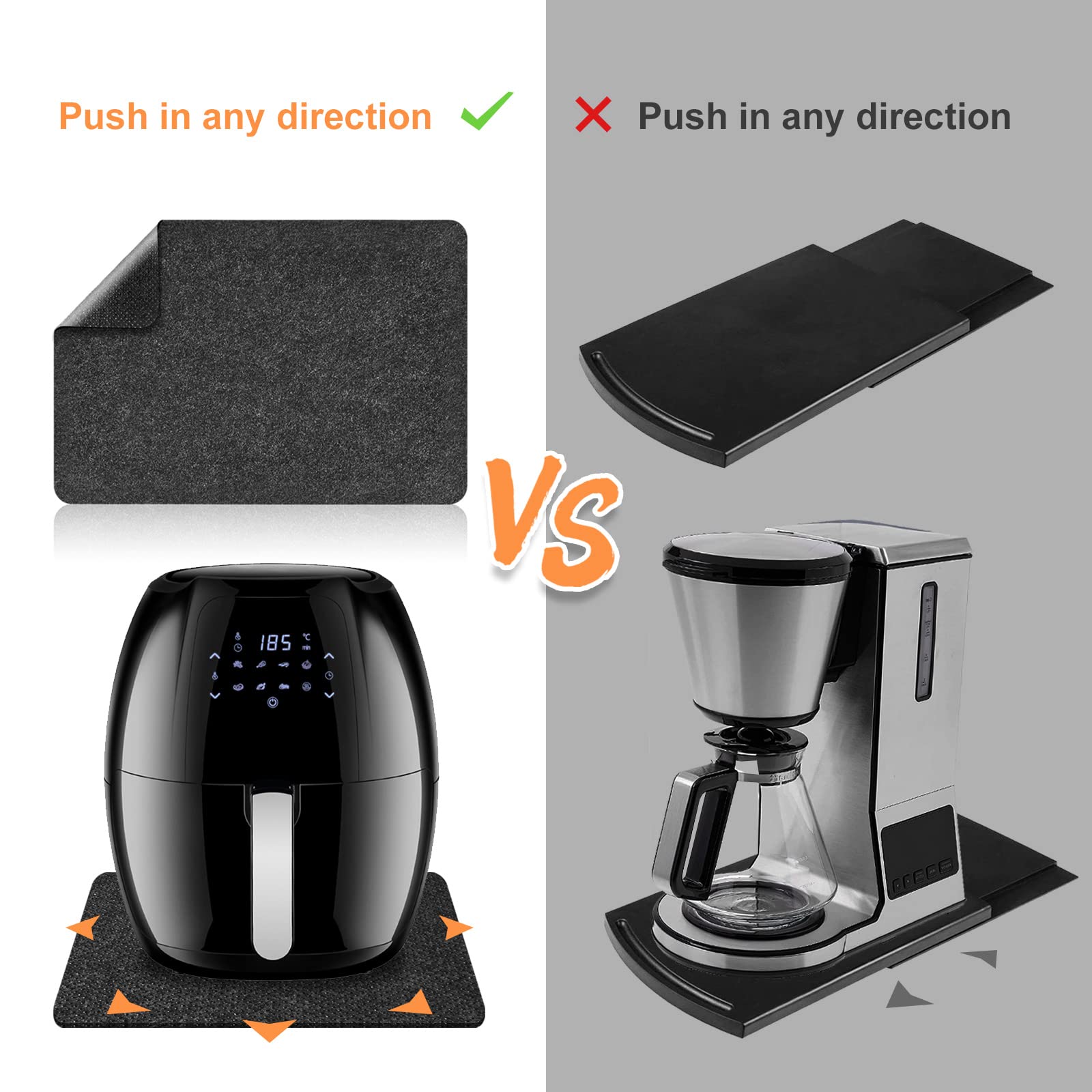 2 Pcs Heat Resistant Mat for Air Fryer, Coffee Maker, Toaster - Black Rectangular Felt & Silicone Countertop Protector with Sliding Function