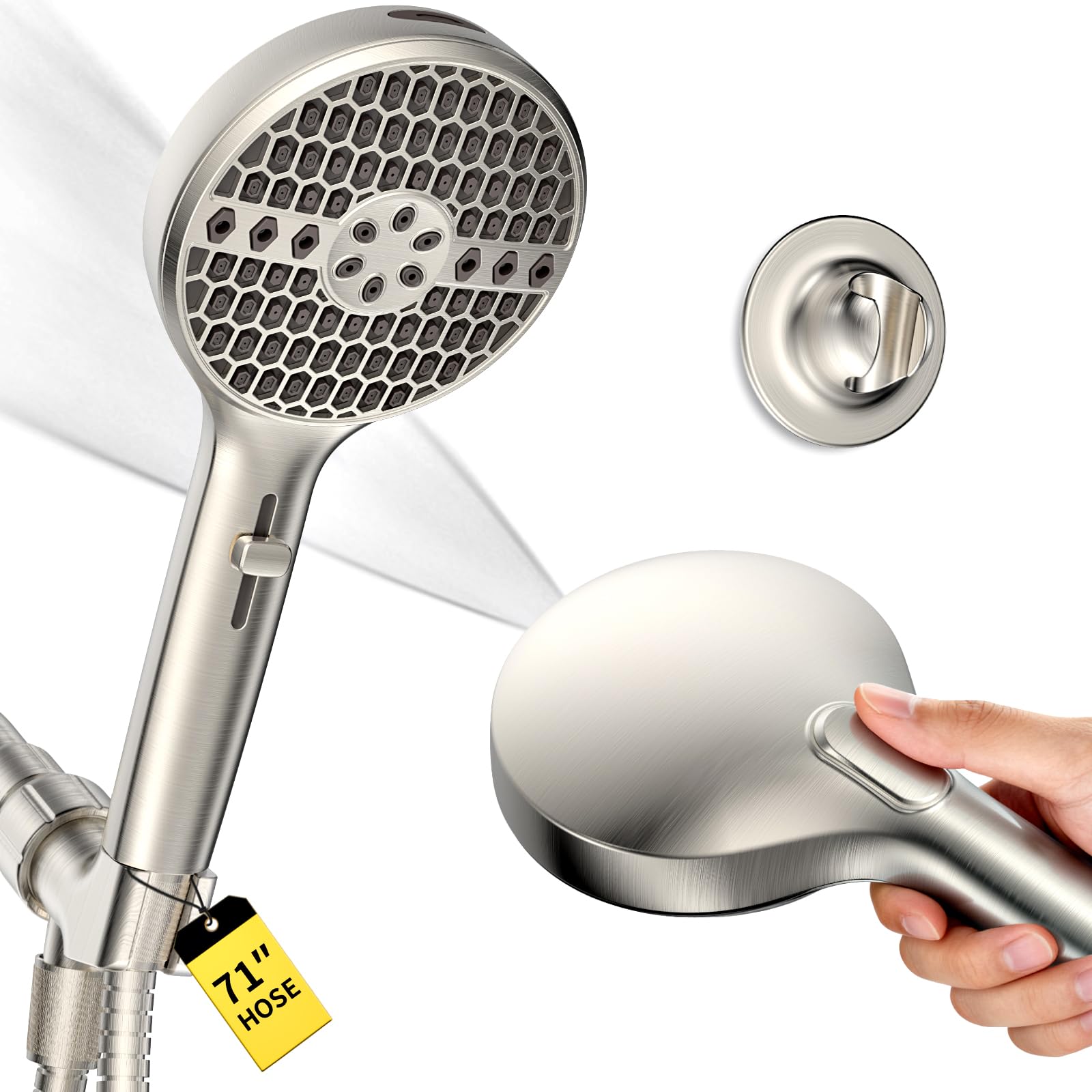 Photo 1 of Shower Head, High Pressure 9-Spray Modes Handheld Showerhead, 71" Long Hose Hand Held Shower, Brushed Nickel Shower Head With Wall Bracket & Power Wash