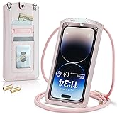 Casecond Small Crossbody Bag Cell Phone Purse for Women Men Leather Mini Shoulder Bag Wallet Case with Card Holder Slot Necklace Lanyard for All Phones iPhone Samsung Google up to 7.3" Pink