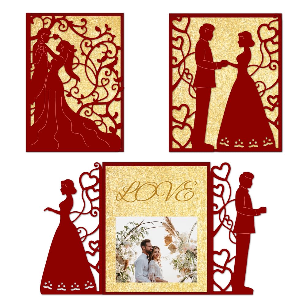 DELORIGIN 3D Wedding Frame Dies Cuts Bridegroom Bride Metal Cutting Dies Card Making Cutting Dies Stencils Template for DIY Embossing Scrapbooking Craft Paper Wedding Invitation Gift Festival Decor