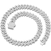 Saintda Cuban Link Chain for Men Women Iced Out Silver/Gold/Rose Gold Miami Cuban Necklace Bling Diamond Chain Hip Hop Jewelry with Gift Box