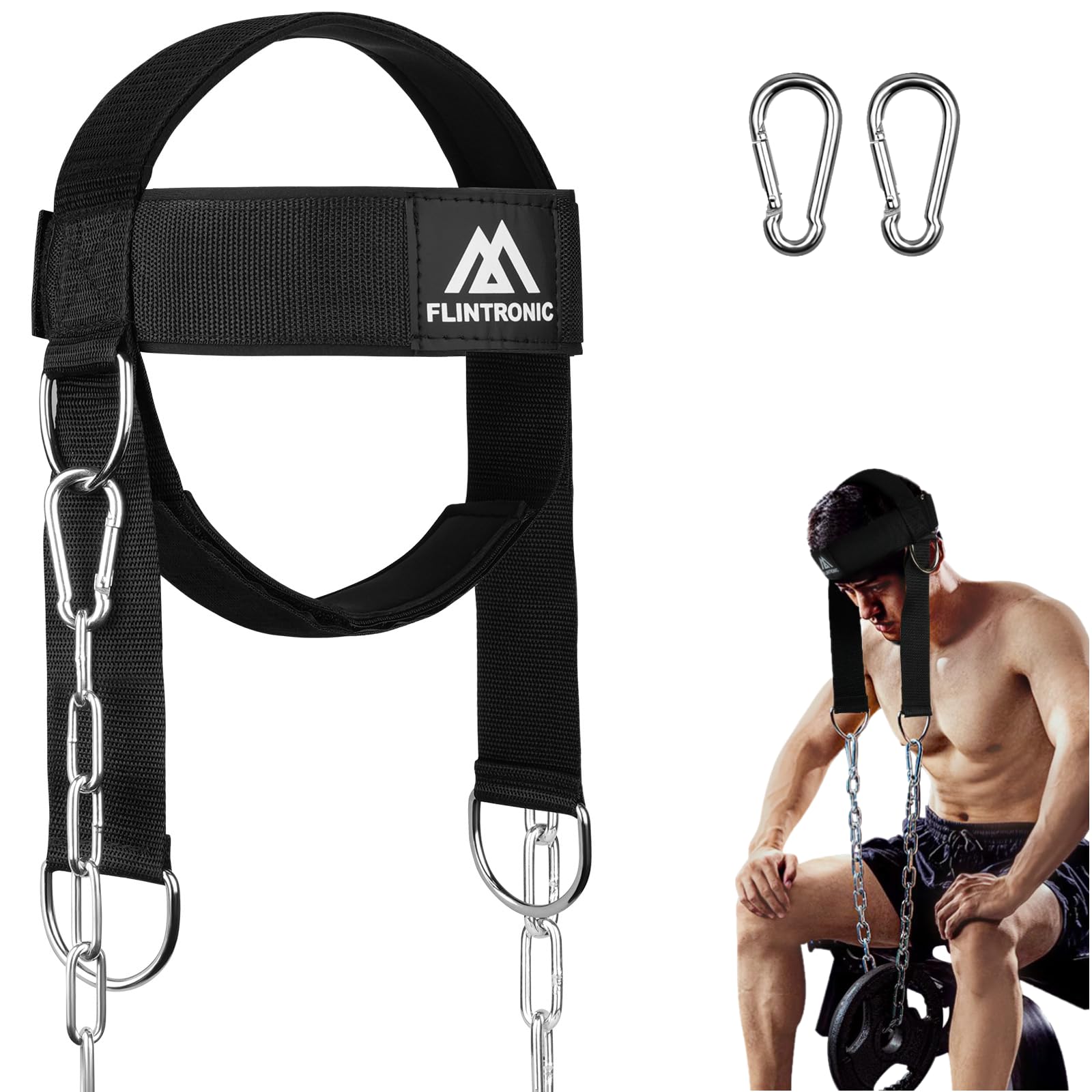 Flintronic Neck Harness Weight Lifting Training, Head Harness Exerciser, Neck Trainer with Adjustable Chin & Head Straps, For Weight Lifting, Resistance Training, Strengthener Trainer Equipment