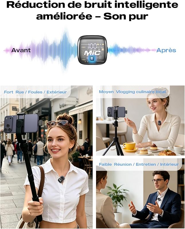Micro Cravate sans Fil – Plug & Play,Parfait pour TikTok & Vlogs
