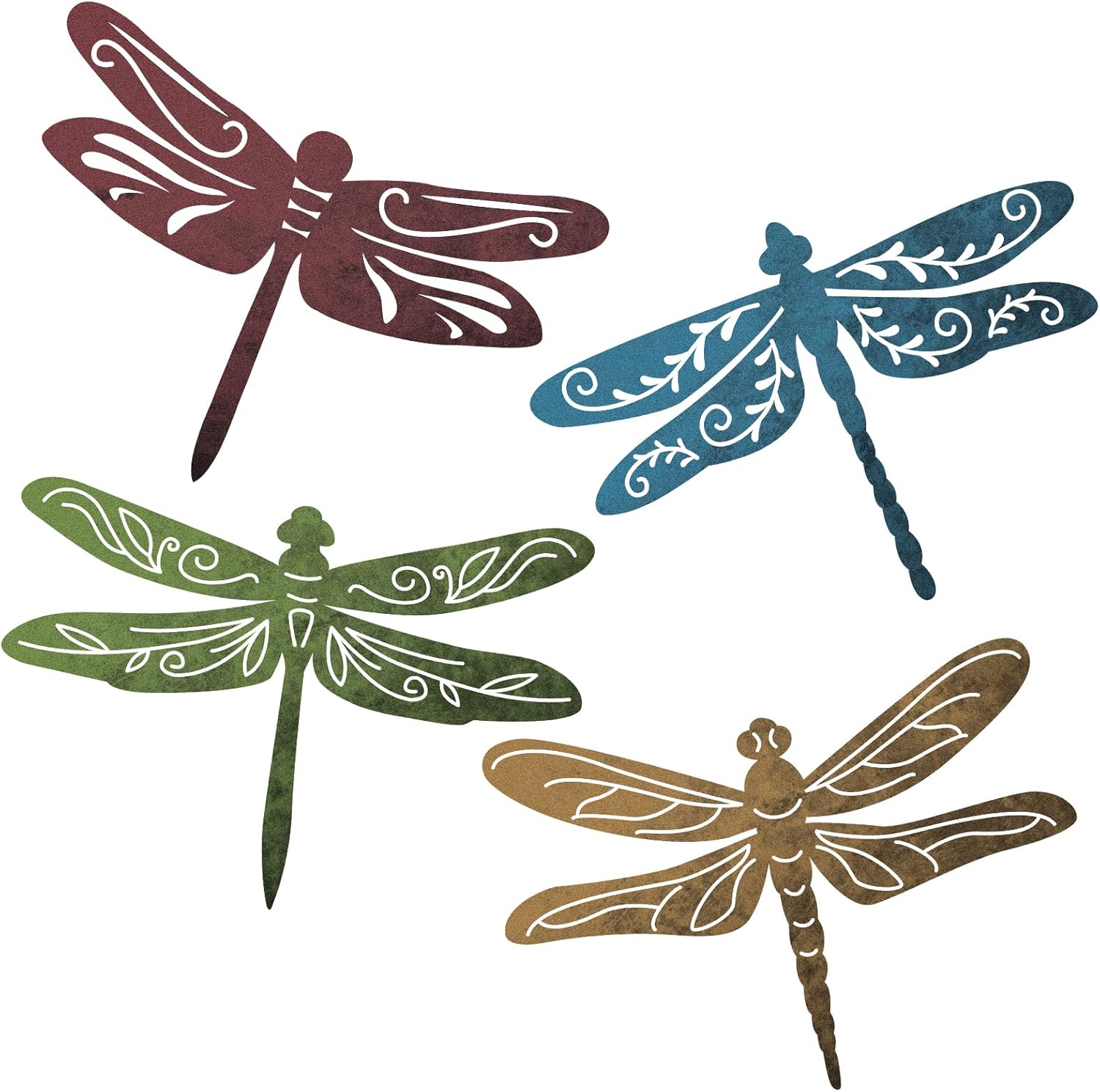 Plaques & Wall Art - 4 Pieces Metal Dragonfly Wall Art Decor Metal Dragonfly Wall Sculpture Decoration Hanging for Living Room Bedroom Bathroom Kitchen Patio Balcony House Indoor Outdoor