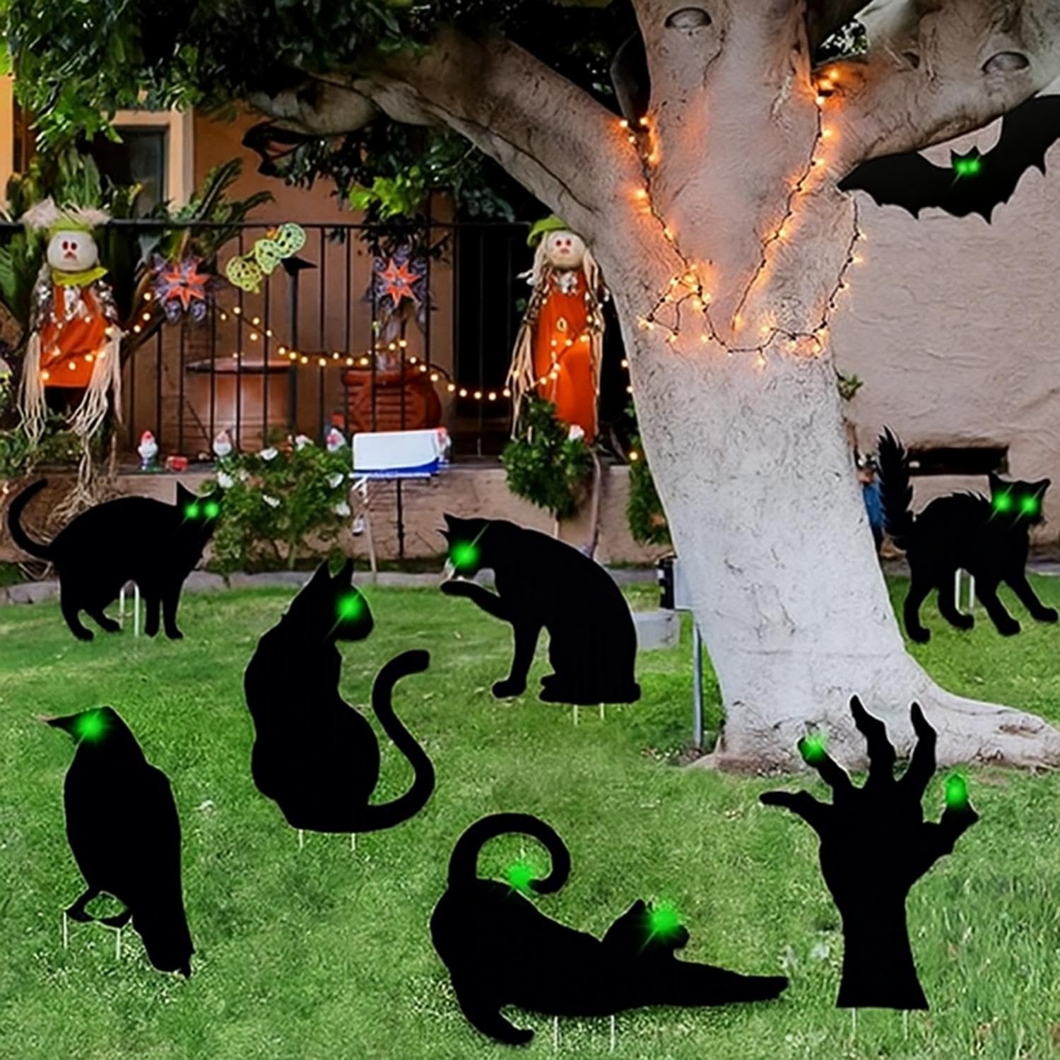 8 Pieces Halloween Black Silhouette Yard Sign Decoration Scary Cat Garden Stake Decorative Animal Statues Outdoor Lawn Yard Sign with Stake for Family Outdoor Home Garden Party Supplies