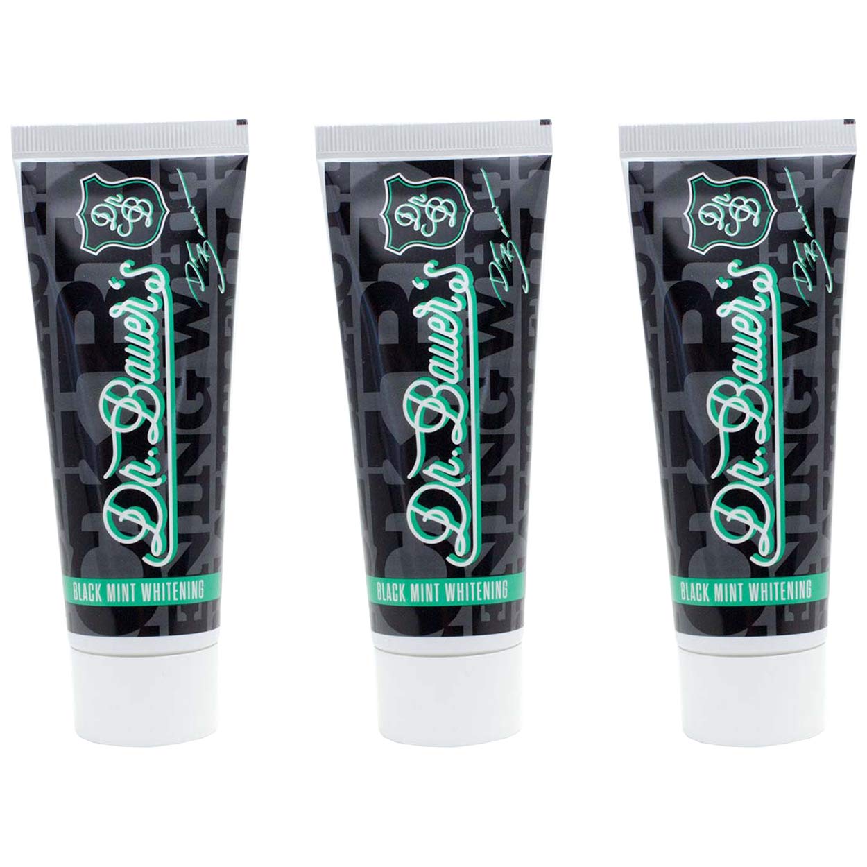 Dr. Bauer Black Mint Whitening Black Toothpaste 75ml with Activated Carbon - with Coconut Oil - Fluoride-Free - with Papain - with hydroxyapatite - 3er Advantage Pack (3X 75ml)