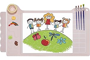 NELSHP Silicone Painting Mat with Removable Paintbrush Cleaner Cup- 23"X13.8" Large Craft Mat- Silicone Art Mat, A Great Multi-functional Tool for Craft Time with Kids-1 Ruler as a Gift (Pink)