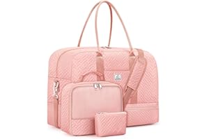 IBFUN Weekender Bag for Women, Large Overnight Bag Canvas Travel Duffel Bag Carry On Tote with Shoe Compartment 21" 3Pcs Set