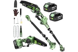 Pole Saws for Tree Trimming Cordless: 6 Inch Mini Chainsaw Cordless with Extension Pole, 2x4000mAh Batteries, 21V Brushless P