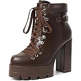 Susanny Sexy High Heels for Women Boots Round Toe Platform Booties Lace Up Suede Side Zipper Ankle Bootie